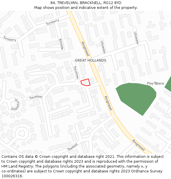 84, TREVELYAN, BRACKNELL, RG12 8YD: Location map and indicative extent of plot