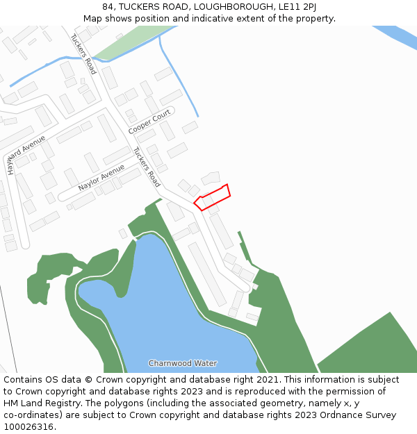 84, TUCKERS ROAD, LOUGHBOROUGH, LE11 2PJ: Location map and indicative extent of plot