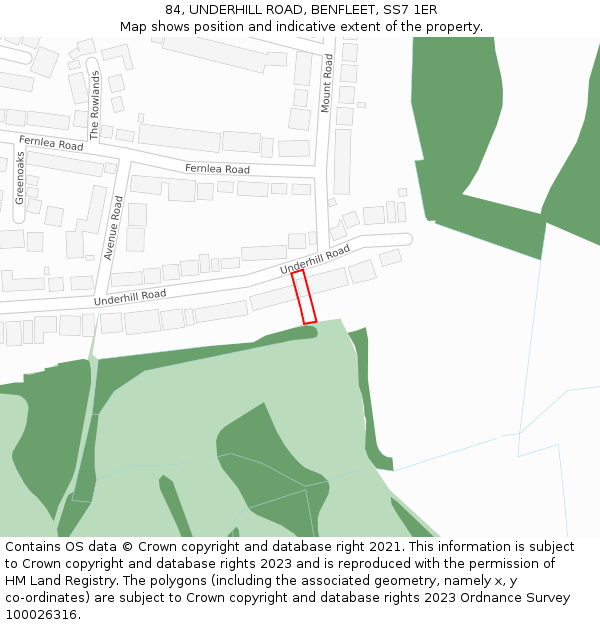 84, UNDERHILL ROAD, BENFLEET, SS7 1ER: Location map and indicative extent of plot