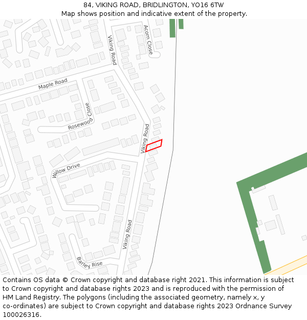 84, VIKING ROAD, BRIDLINGTON, YO16 6TW: Location map and indicative extent of plot