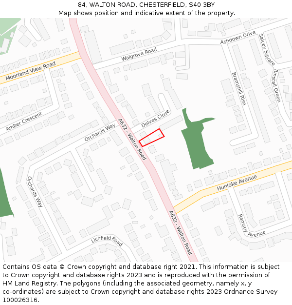 84, WALTON ROAD, CHESTERFIELD, S40 3BY: Location map and indicative extent of plot