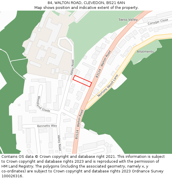 84, WALTON ROAD, CLEVEDON, BS21 6AN: Location map and indicative extent of plot