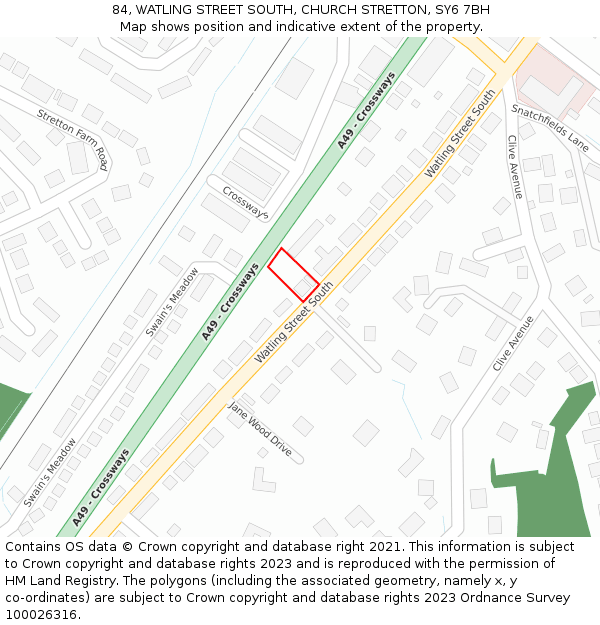 84, WATLING STREET SOUTH, CHURCH STRETTON, SY6 7BH: Location map and indicative extent of plot