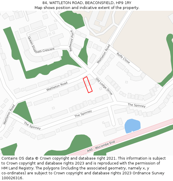 84, WATTLETON ROAD, BEACONSFIELD, HP9 1RY: Location map and indicative extent of plot