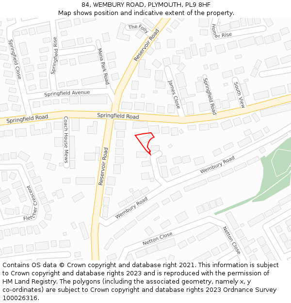 84, WEMBURY ROAD, PLYMOUTH, PL9 8HF: Location map and indicative extent of plot