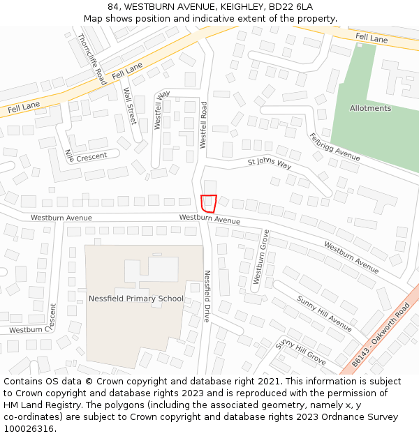 84, WESTBURN AVENUE, KEIGHLEY, BD22 6LA: Location map and indicative extent of plot