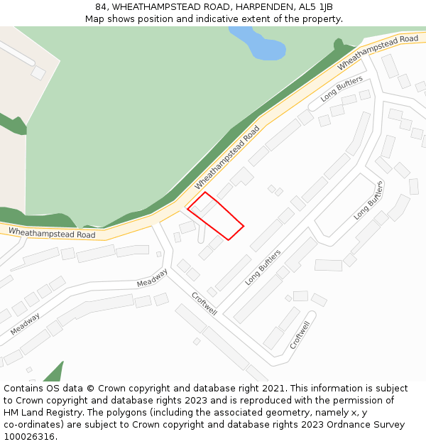 84, WHEATHAMPSTEAD ROAD, HARPENDEN, AL5 1JB: Location map and indicative extent of plot