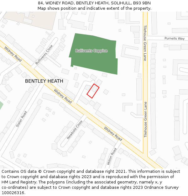 84, WIDNEY ROAD, BENTLEY HEATH, SOLIHULL, B93 9BN: Location map and indicative extent of plot