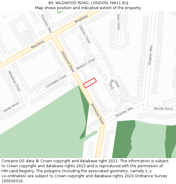 84, WILDWOOD ROAD, LONDON, NW11 6UJ: Location map and indicative extent of plot