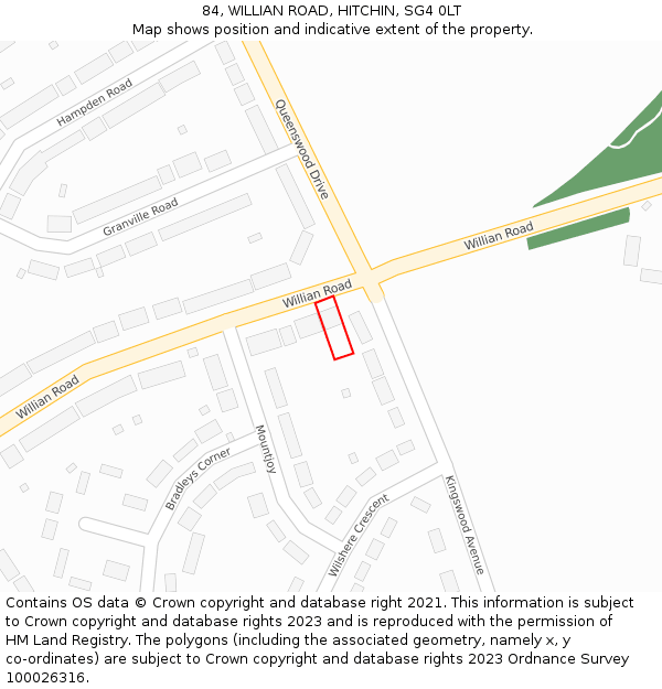 84, WILLIAN ROAD, HITCHIN, SG4 0LT: Location map and indicative extent of plot