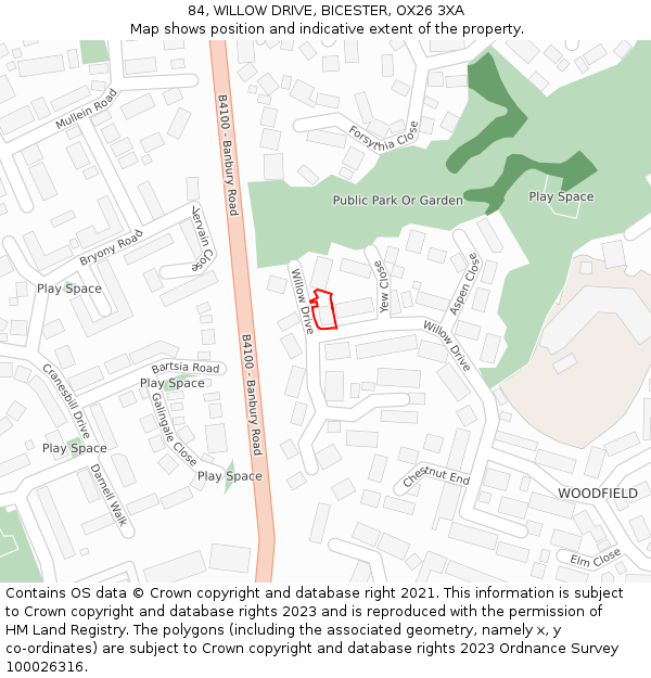 84, WILLOW DRIVE, BICESTER, OX26 3XA: Location map and indicative extent of plot