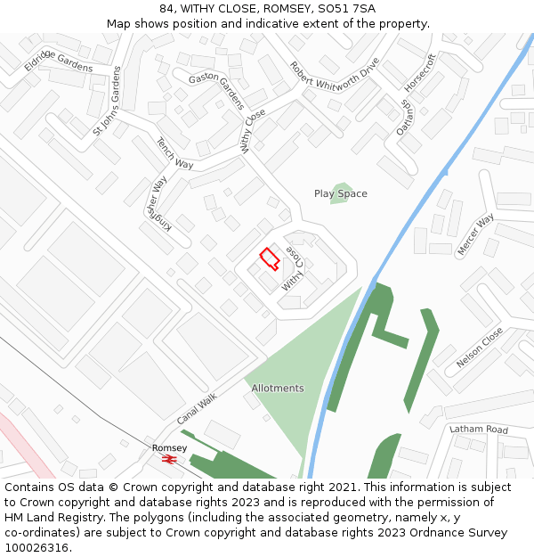 84, WITHY CLOSE, ROMSEY, SO51 7SA: Location map and indicative extent of plot