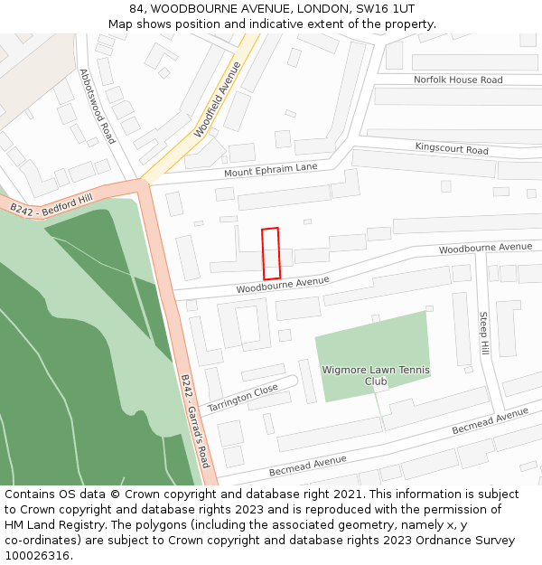 84, WOODBOURNE AVENUE, LONDON, SW16 1UT: Location map and indicative extent of plot