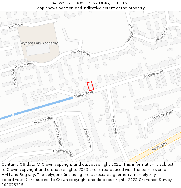 84, WYGATE ROAD, SPALDING, PE11 1NT: Location map and indicative extent of plot