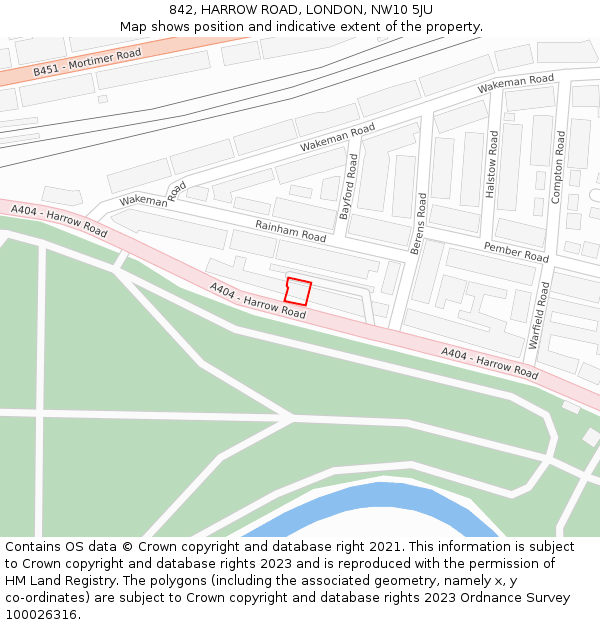 842, HARROW ROAD, LONDON, NW10 5JU: Location map and indicative extent of plot