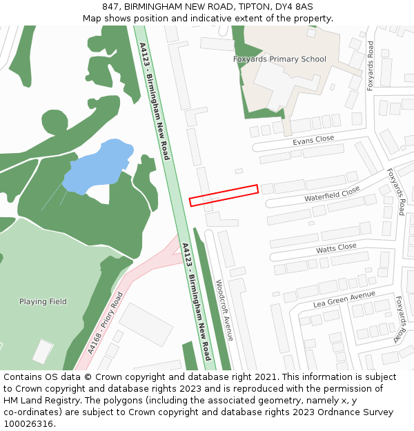 847, BIRMINGHAM NEW ROAD, TIPTON, DY4 8AS: Location map and indicative extent of plot