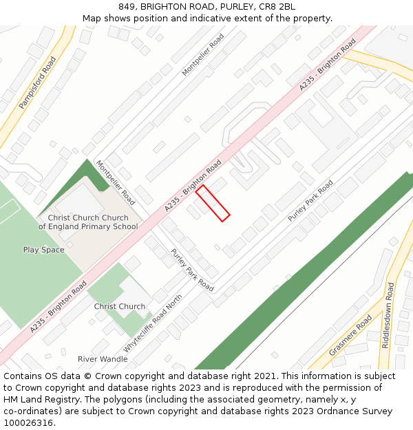 849, BRIGHTON ROAD, PURLEY, CR8 2BL: Location map and indicative extent of plot