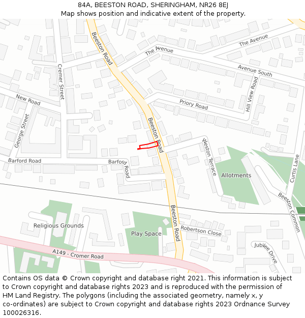 84A, BEESTON ROAD, SHERINGHAM, NR26 8EJ: Location map and indicative extent of plot