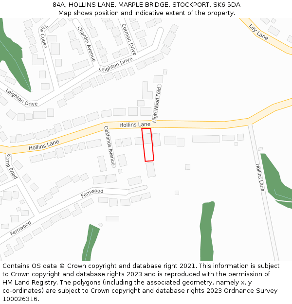 84A, HOLLINS LANE, MARPLE BRIDGE, STOCKPORT, SK6 5DA: Location map and indicative extent of plot