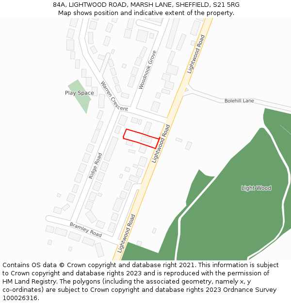 84A, LIGHTWOOD ROAD, MARSH LANE, SHEFFIELD, S21 5RG: Location map and indicative extent of plot