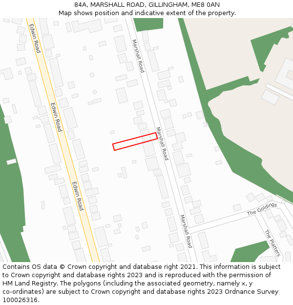 84A, MARSHALL ROAD, GILLINGHAM, ME8 0AN: Location map and indicative extent of plot