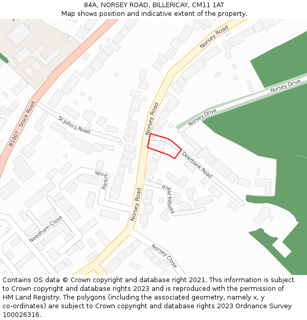 84A, NORSEY ROAD, BILLERICAY, CM11 1AT: Location map and indicative extent of plot