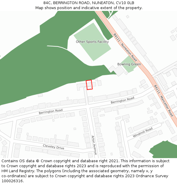 84C, BERRINGTON ROAD, NUNEATON, CV10 0LB: Location map and indicative extent of plot