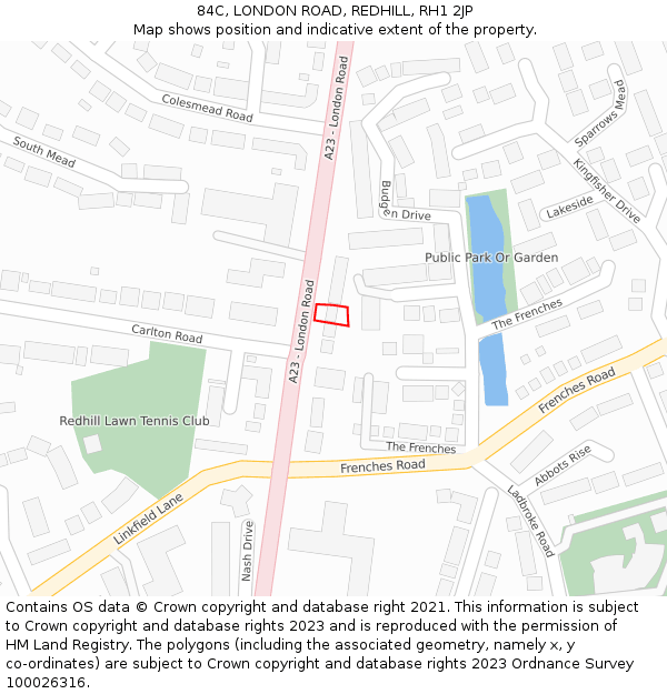 84C, LONDON ROAD, REDHILL, RH1 2JP: Location map and indicative extent of plot