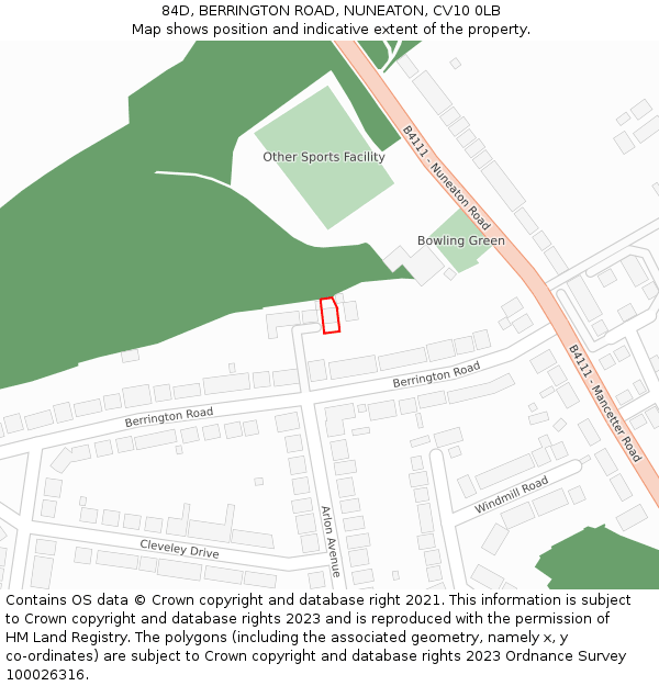 84D, BERRINGTON ROAD, NUNEATON, CV10 0LB: Location map and indicative extent of plot