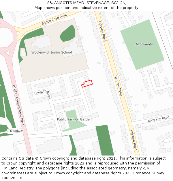 85, ANGOTTS MEAD, STEVENAGE, SG1 2NJ: Location map and indicative extent of plot