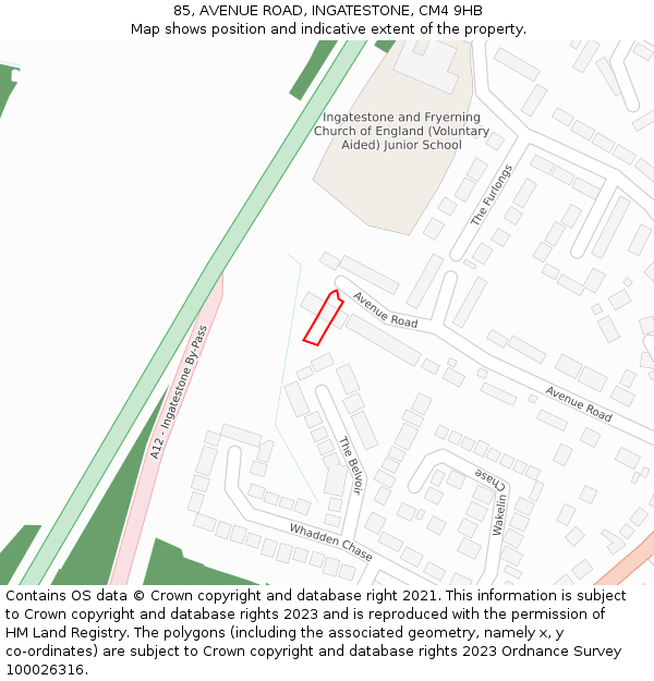 85, AVENUE ROAD, INGATESTONE, CM4 9HB: Location map and indicative extent of plot