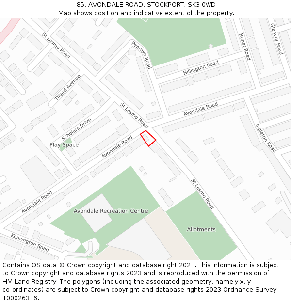 85, AVONDALE ROAD, STOCKPORT, SK3 0WD: Location map and indicative extent of plot