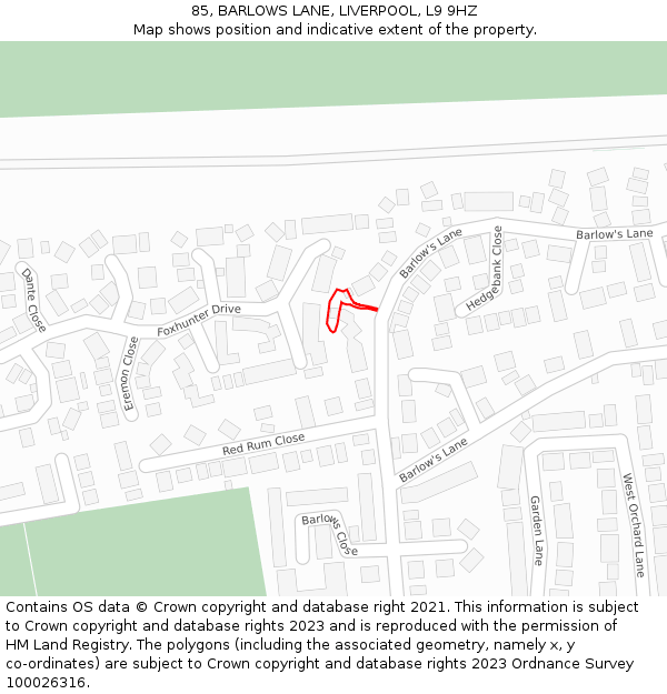85, BARLOWS LANE, LIVERPOOL, L9 9HZ: Location map and indicative extent of plot