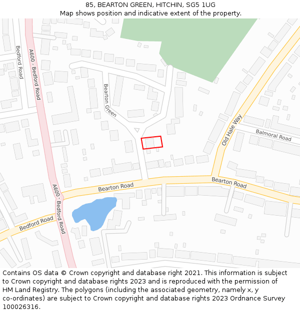 85, BEARTON GREEN, HITCHIN, SG5 1UG: Location map and indicative extent of plot