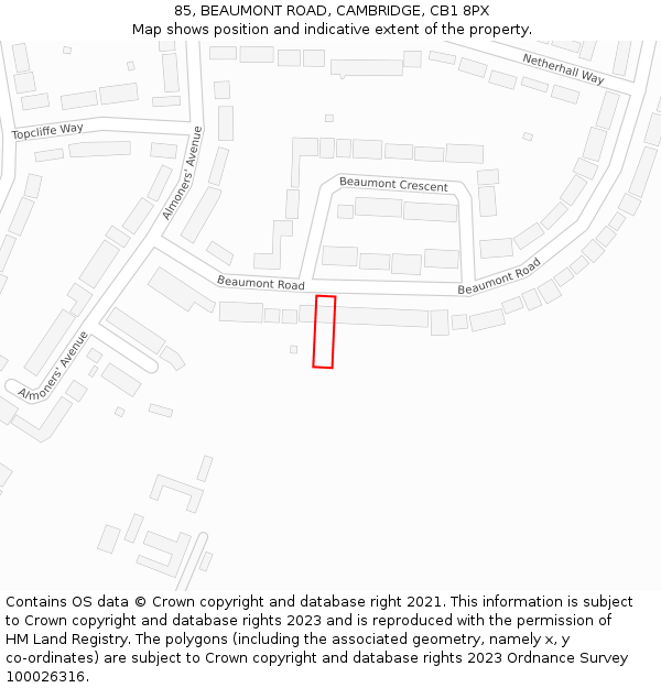85, BEAUMONT ROAD, CAMBRIDGE, CB1 8PX: Location map and indicative extent of plot