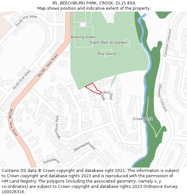 85, BEECHBURN PARK, CROOK, DL15 8SA: Location map and indicative extent of plot