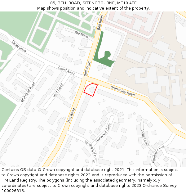 85, BELL ROAD, SITTINGBOURNE, ME10 4EE: Location map and indicative extent of plot