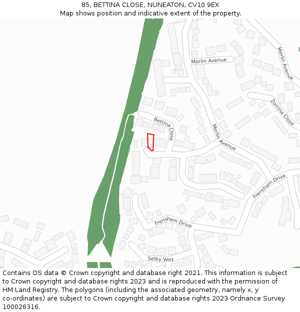 85, BETTINA CLOSE, NUNEATON, CV10 9EX: Location map and indicative extent of plot