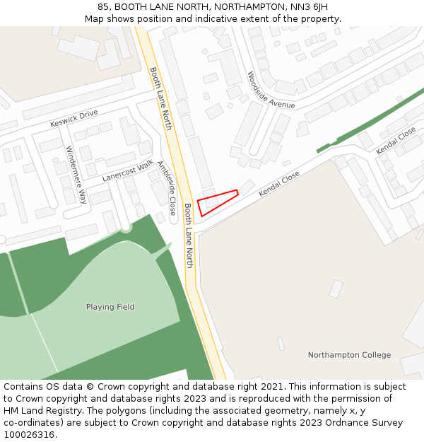 85, BOOTH LANE NORTH, NORTHAMPTON, NN3 6JH: Location map and indicative extent of plot