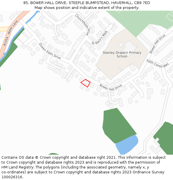 85, BOWER HALL DRIVE, STEEPLE BUMPSTEAD, HAVERHILL, CB9 7ED: Location map and indicative extent of plot