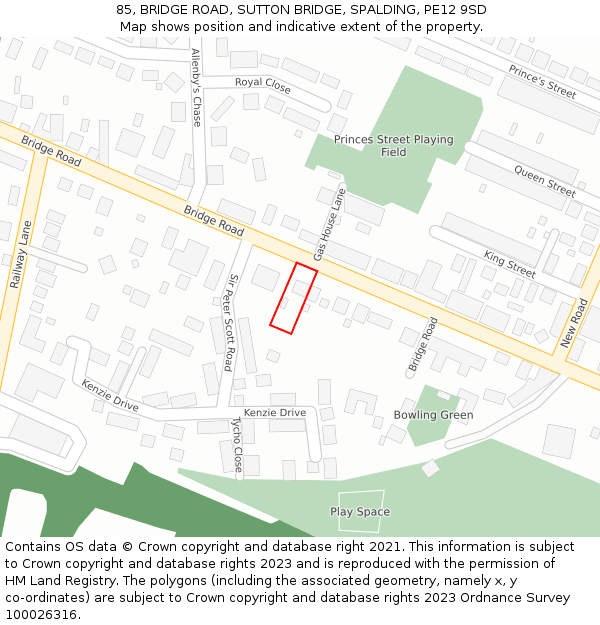 85, BRIDGE ROAD, SUTTON BRIDGE, SPALDING, PE12 9SD: Location map and indicative extent of plot