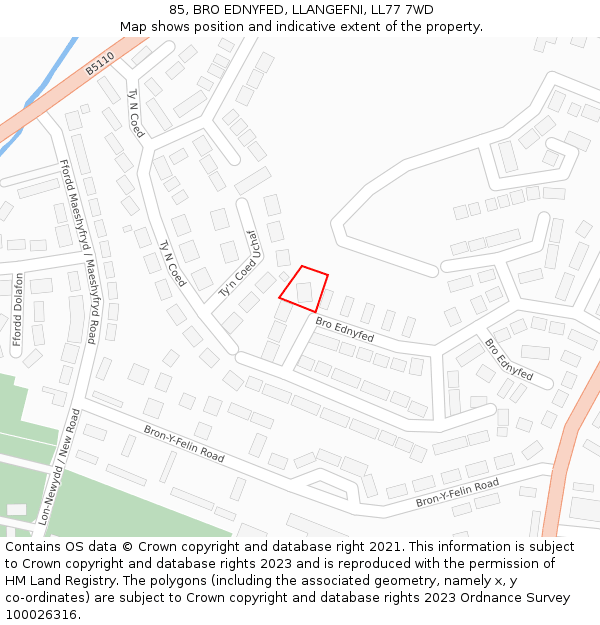 85, BRO EDNYFED, LLANGEFNI, LL77 7WD: Location map and indicative extent of plot