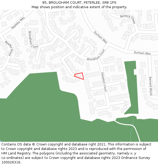 85, BROUGHAM COURT, PETERLEE, SR8 1PS: Location map and indicative extent of plot