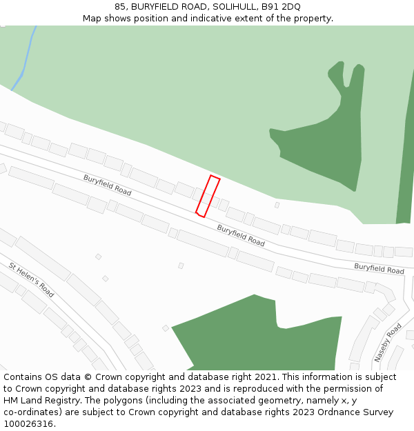 85, BURYFIELD ROAD, SOLIHULL, B91 2DQ: Location map and indicative extent of plot