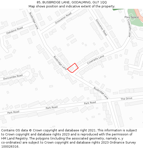 85, BUSBRIDGE LANE, GODALMING, GU7 1QQ: Location map and indicative extent of plot