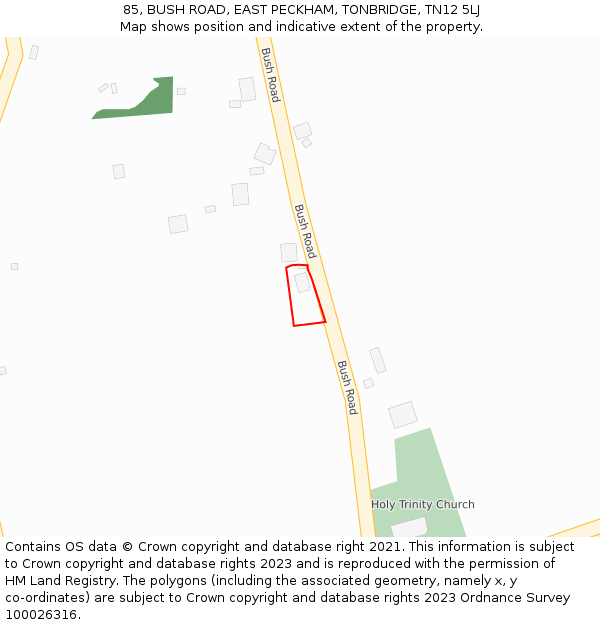 85, BUSH ROAD, EAST PECKHAM, TONBRIDGE, TN12 5LJ: Location map and indicative extent of plot