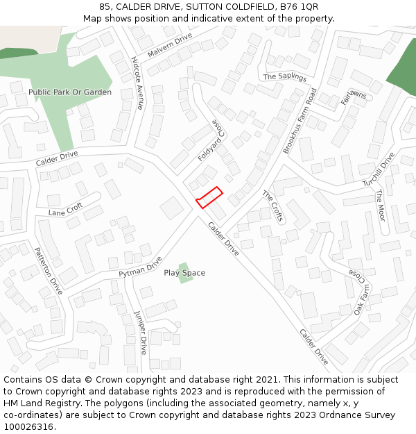 85, CALDER DRIVE, SUTTON COLDFIELD, B76 1QR: Location map and indicative extent of plot