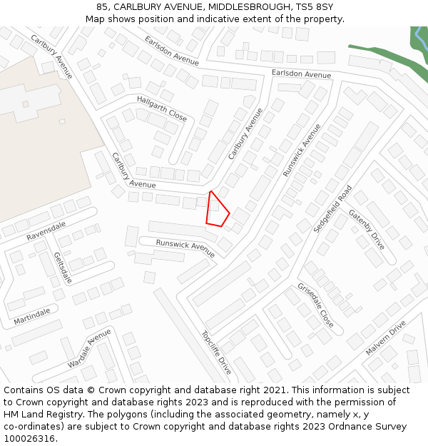 85, CARLBURY AVENUE, MIDDLESBROUGH, TS5 8SY: Location map and indicative extent of plot