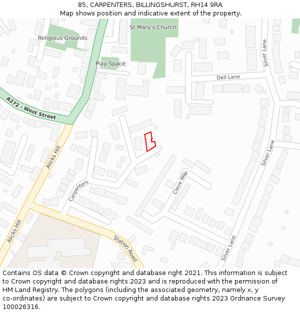 85, CARPENTERS, BILLINGSHURST, RH14 9RA: Location map and indicative extent of plot