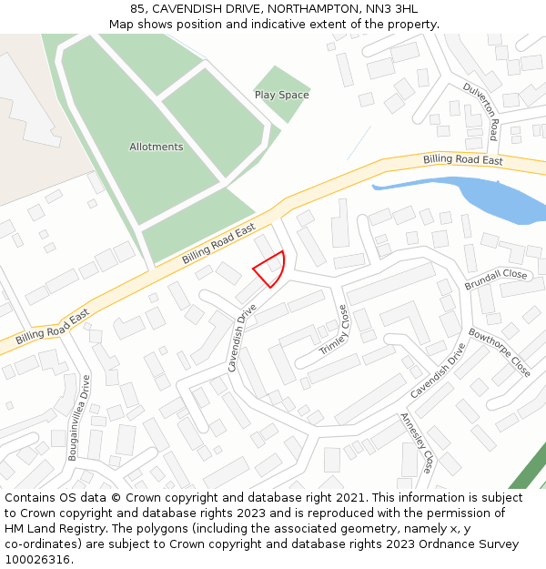85, CAVENDISH DRIVE, NORTHAMPTON, NN3 3HL: Location map and indicative extent of plot